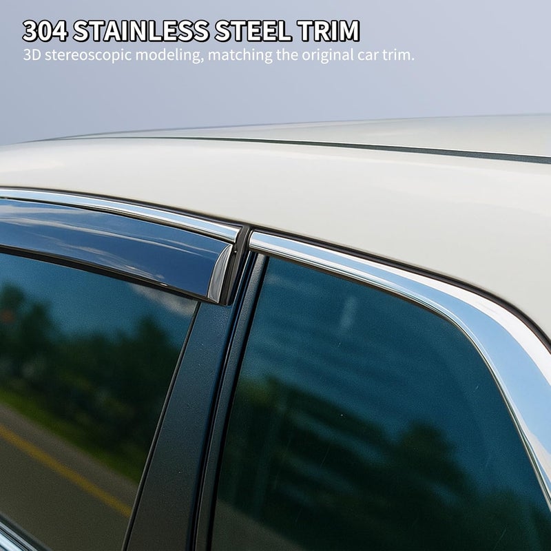 Vesul Compatible with Honda CR-V CRV 2026-2023 All Trims Tape on Extended Window Deflector Rain Guard Vent Visor Shield Cover with 304 Stainless Steel Trim Smoke Black - Image 3